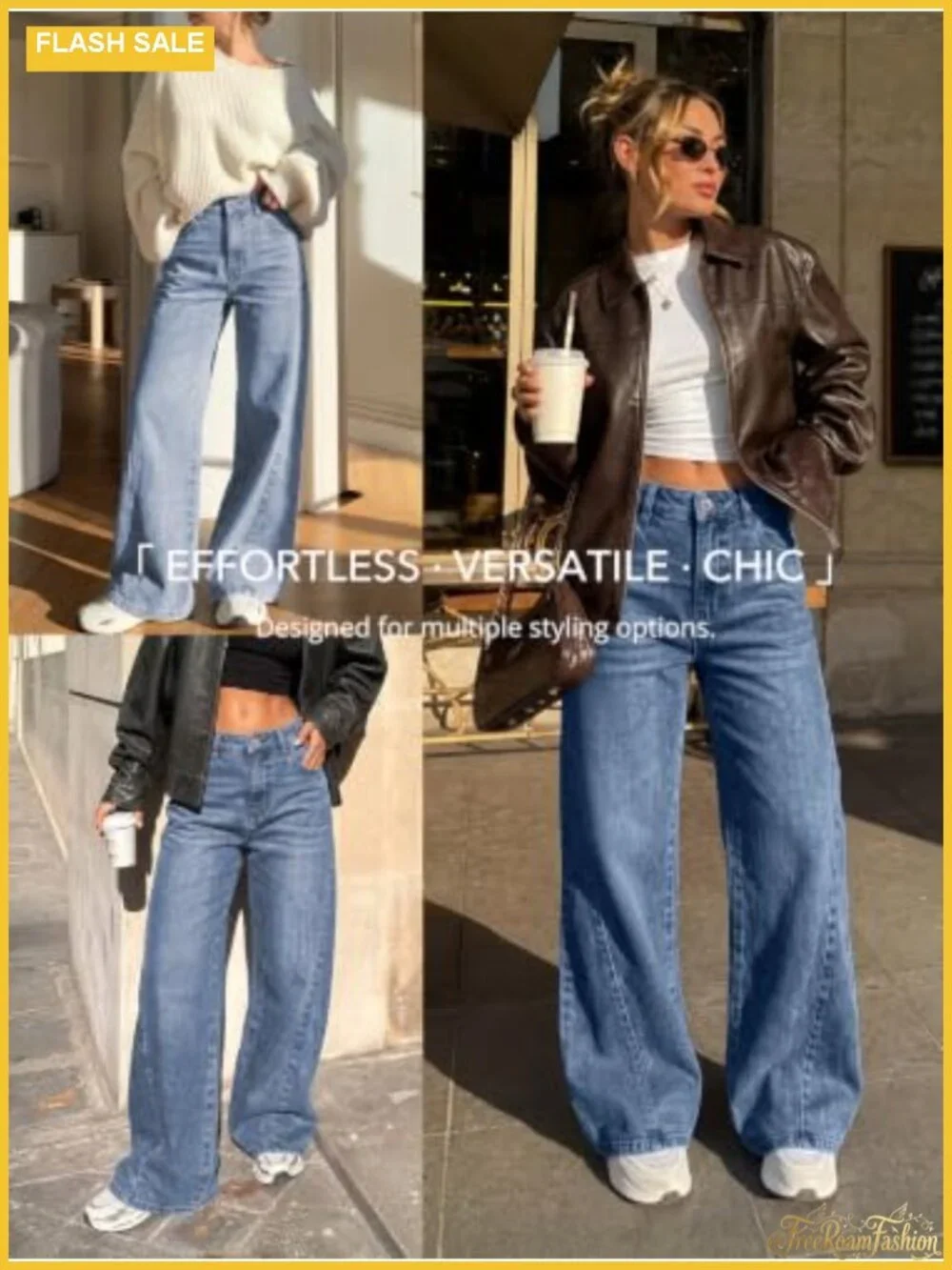Women's Wide Leg Jeans Stretchy Denim Pants 2026
